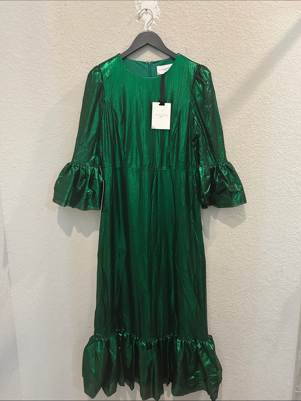 Tuckernuck Shimmering Emerald Green Ruffle Maxi Dress
